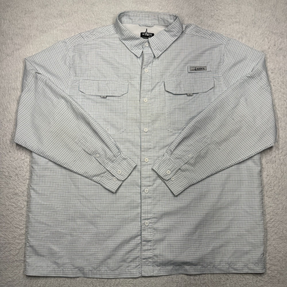Habitat‎ Button Front Fishing Camping Vented Shirt White Blue Men's Size 2XL